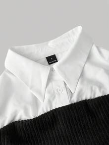 SHEIN MOD Elegant Black And White Autumn Knitted Spliced Shirt Two-In-One Top,Old Money Aesthetic,Office Wear,Retro 70s Y2K,Back-To-School,Party & Birthday Wear - Black and White - View 4