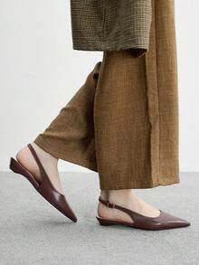 CUCCOO BIZCHIC Women's Coffee Color Pointed Toe Flat Heel Slip-On Shoes, Simple Versatile Comfortable Commuting Style For Christmas - Chocolate Brown - View 3