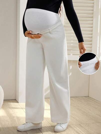SHEIN Maternity Casual Versatile Solid Color Straight Leg Jeans