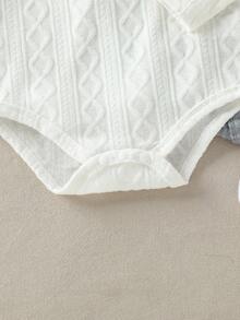 SHEIN 2 bộ áo liền thân dài tay bằng vải dệt họa tiết cho bé trai sơ sinh, màu xám và trắng, thích hợp mặc ở nhà, ngoài trời, đi nghỉ mát mùa thu/đông. Quần áo trẻ em màu trung tính, unisex, trang phục chụp ảnh cho bé trai sơ sinh, trang phục mùa thu cho bé trai, trang phục màu trung tính, quần áo trẻ em màu trung tính, áo liền thân thường ngày cho bé sơ sinh. - Nhiều màu - Xem 7