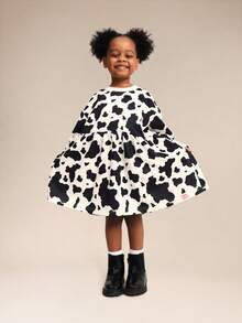SUMWON Long Sleeve Crew Neck Sweatshirt Dress With Cow Print Pattern For Everyday Casual Wear - Multicolor - View 6