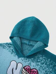 Street Life Men's Colorblock Long Sleeve Hooded Heart Embroidery Casual Knit Sweater, Winter - Blue - View 3