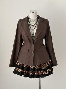 Sunspun Fall Autumn And Winter Plus Size Women Vintage Brown Striped Long Sleeve Blazer - Brown - View 5