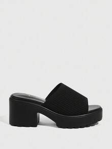 CUCCOO BASICS Women's Fashionable Black Fabric Upper Casual Sandals With Thick Platform And Chunky Heel Spring Shoes Spring Break Easter For Christmas - Black - View 10