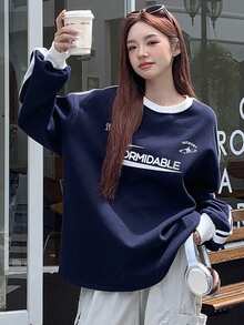 DAZY Women's Thermal-Lined Korean Style English Letter Long Sleeve Sweatshirt, Autumn/Winter