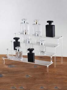1 Pc Transparent Acrylic Display Stand Rack Shelf Organizer Multipurpose Clear For Perfume Cosmetics Makeup Home Decor Store Showcase Beauty Organizer Vanity Display Modern Storage Shop Retail Showcase Shelf - Multicolor - View 2