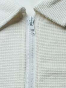 Manfinity Mode 男式纯色长袖拉链设计休闲通勤 Polo 衫 - 米色 - 查看 5