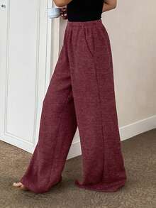 DAZY Quần dài dệt kim rộng rãi thường ngày cho nữ, Thu/Đông - Đỏ - Xem 4