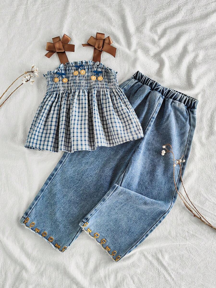 Vintaside Kids 年轻女孩纯色吊带背心和裤子简约时尚夏季服装