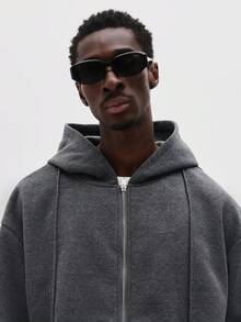 SUMWON Bộ đồ thể thao phối hợp áo hoodie cỡ lớn có khóa kéo xuyên thấu dành cho nam mặc ở nhà mùa đông thoải mái, dễ chịu - Màu xám đen - Xem 5