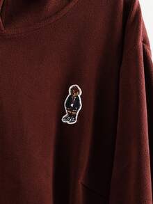 SHEIN LUNE 女式休闲熊贴片装饰连帽卫衣裙，秋冬 - 酒紅色 - 查看 3