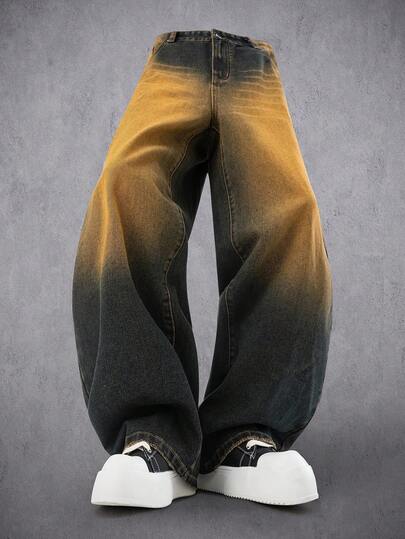 Manfinity Denimwave Herrjeans med lös passform och kontrastfärgade vida ben