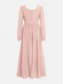 Teen Girls Elegant Waisted Square Collar Long Sleeve Dress, Modest And Fashionable, Suitable For Spring, Fall And Spring, And Winter