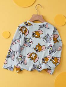 TOM & JERRY X SHEIN 小男孩可爱卡通全身印花圆领长袖针织T恤 - 灰色 - 查看 2