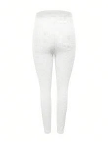 Modmama Pregnant Women's Solid Color Ribbed High Elasticity Casual Leggings - White - View 7