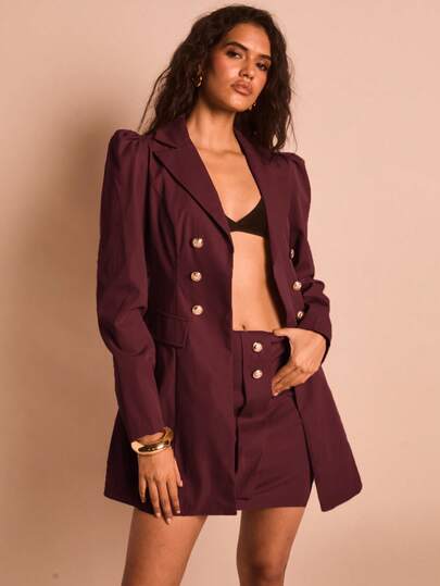 Chiquease Conjunto de 2 piezas de blazer de manga abullonada con cuello mao y falda lápiz elegante para mujer, adecuado para ir al trabajo