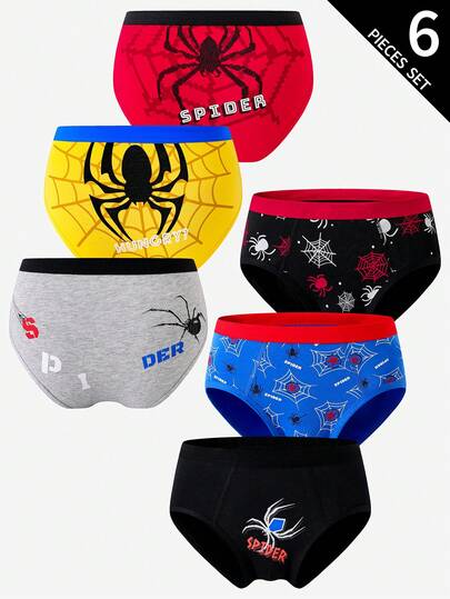 6 st coola bomullstrosor med spindel- och superhjältemotiv för pojkar