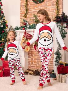 SHEIN Tween Boys Christmas Santa Claus, Penguin & Polar Bear Print Crew Neck Long Sleeve Top And Snug Fit Pants 2 Pieces Pajama Set, Christmas Theme, Ins Popular - White - View 3