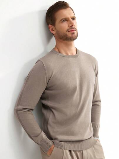 Manfinity Homme Men's Casual Solid Color Crew Neck Long Sleeve Sweater