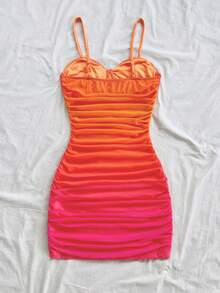 Soleia Burnt Orange,Summer,Matrix,Techno,Club Night,Dance,Rave Red Ruffled Mesh Slip Dress,Boho Style Party Dresses For Women,Holiday Vacation Music Festival - Burnt Orange - View 2