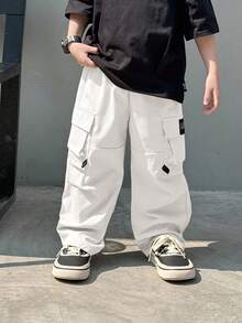 SHEIN Young Boy 1pc Casual Hip Cool Hip Hop Style Loose Windbreaker Material Large Patch Pockets College Style Wide Leg Pants Homecoming; Autumn/Winter