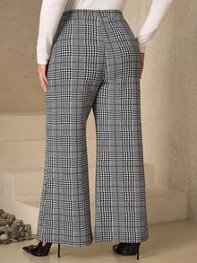 Ellevyn 大码女式高腰千鸟格阔腿宽松休闲裤 - 彩色 - 查看 4