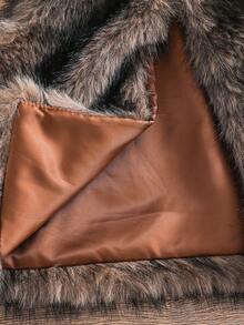 SHEIN Young Girl Furry Open Front Fuzzy Coat Sleeveless Vest - Brown - View 6