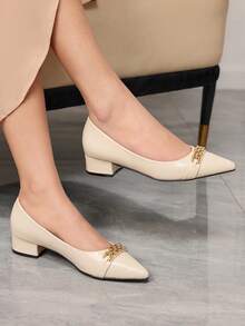 Sleekvia 女士休闲简约百搭办公室高跟鞋 - 杏色 - 查看 1