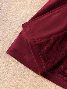 SHEIN Elladie kids 女童卡其色保暖连帽双排扣时尚外套，适合日常休闲穿着 - 酒紅色 - 查看 8