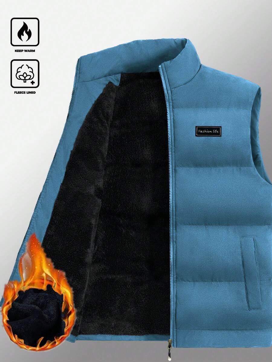 Manfinity Homme 男士宽松字母拼接细节保暖内衬外套背心,适合日常休闲、周末旅行、户外活动、探险旅行、轻松的工作环境或半正式场合,也是送给男友/丈夫、周年纪念日或圣诞节的理想礼物。 - 水鴨藍 - 查看 1