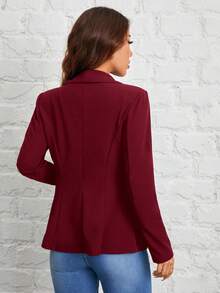 SHEIN PETITE Trang phục thu đông trơn màu dành cho nữ, thích hợp để đi làm. Áo khoác vest một nút, Giáng sinh cho nữ, năm mới, thu/đông - Màu Đỏ Sâu - Xem 2