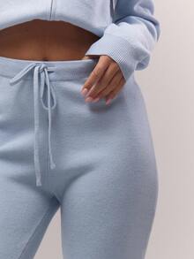 MUSERA Knitted Drawstring Waist Flare Leg Relaxed Trousers Bottoms Only Fall Autumn Old Money Cute Country Cottage Core Back To School Casual Lounge Pants For Women Butterscotch  Work Office Winter  Chic Spring - Blue - View 5