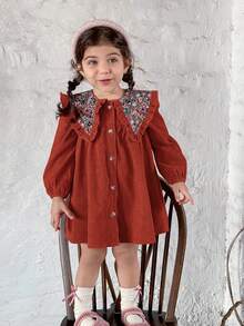 LMoss Kids Baby Girl Woven Patchwork Floral Peter Pan Collar Casual Dress