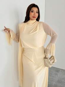 Firerie Váy maxi dài tay chữ A xếp nếp màu kem thời trang cỡ lớn dành cho nữ, váy dạ hội lãng mạn thanh lịch, váy phù dâu, váy maxi viền xếp nếp, thích hợp cho mùa xuân, mùa hè, mùa thu, mùa đông, thanh lịch, đi làm, hẹn hò, tiệc tùng, mùa cưới, tốt nghiệp, biểu diễn, hòa nhạc, công việc, trở lại trường, họp thường niên, sinh nhật, ngày lễ - Vàng nhạt - Xem 7