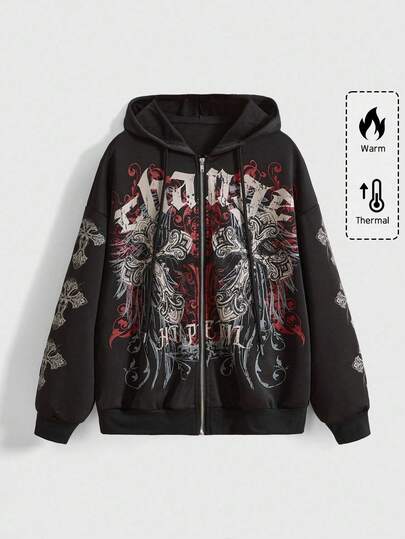 ROMWE Grunge Punk Women's Retro Y2K Vine Cross PUNK Open Front Loose Sweatshirt