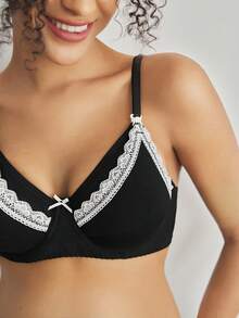 Moonlight&Mama 优雅撞色蕾丝边孕妇文胸 - 黑與白 - 查看 6