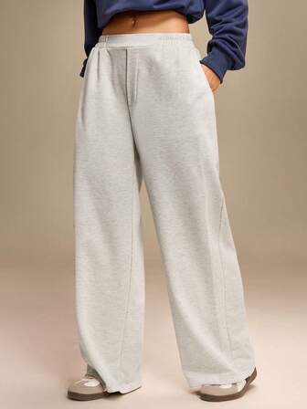 Hanevo 女式休闲花卉印花灰色松紧腰阔腿裤，带口袋