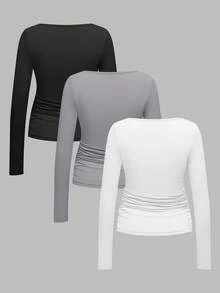 SHEIN Áo thun ôm dáng màu trơn đơn giản dành cho bà bầu, mùa thu - Xám - Xem 2