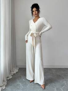SHEIN Elenzya Bộ đồ liền thân thu/đông thiết kế thời trang mới thiết yếu Bộ đồ liền thân ống đứng dài tay dài, cạp chun gợi cảm, cao cấp, thanh lịch, quà tặng sinh nhật, hẹn hò, tiệc độc lập, ngày lễ tình nhân, Halloween, lễ hội mua sắm Double 11, Thứ Hai điện tử, đêm Giáng sinh, lễ Halloween, lễ Tạ ơn, lễ hội Giáng sinh, Diwali, không khí du lịch - Màu be - Xem 6
