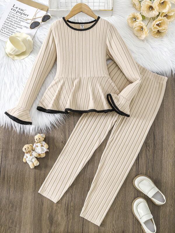 Set de bluză și pantaloni cu mânecă lungă, casual, cu imprimeu floral, cu guler rotund, pentru fete/femei, toamnă/iarnă