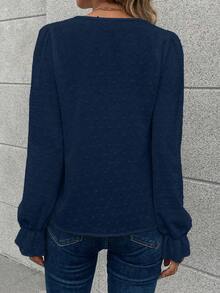 EMERY ROSE 休闲纯色纹理长袖衬衫，适合秋季通勤 - 藏蓝色 - 查看 2