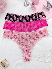 PetitDoll 3 sztuki/zestaw damskich seksownych majtek z koronką w dużych rozmiarach