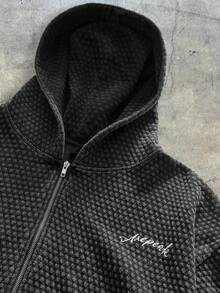AXEPEAK Vintage Washed Print Heavyweight Distressed Zip-Up Hoodie Sweatshirt For Men - Grey - View 2