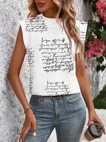 SHEIN Clasi Blusa de moda simple sin mangas con cuello alto, apropiada para el verano