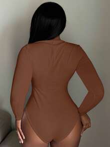 Alexandranx Bodysuit Wanita Slim Fit Polos untuk Musim Semi, Wanita Bertubuh Mungil - Coklat - View 2