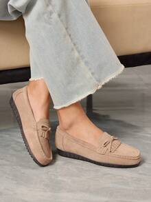 Sleekvia Mocasines planos casuales de mujer con decoración de borlas y lazo en estilo bohemio - Rosa vieja - Ver 4