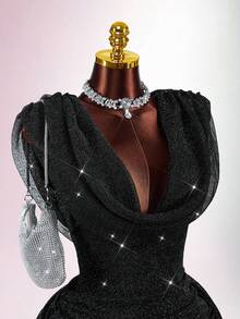 Amplova Damen Glitzer Mini-Kleid mit tiefem Ausschnitt, tailliert, Partykleid