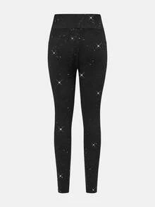 Tween Girl Black Shiny Ribbed High Waist Elastic Skinny Compression Leggings, Slim Fit Yoga Pants, Christmas - Black - View 2