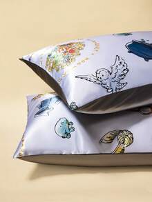 HARRY POTTER X SHEIN 2 Pcs Pattern Pillowcase Set, Two Color Options, Sateen Fabric, Soft & Smooth,Back To School