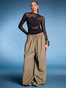 Normani Black Asymmetric Lace-Up Long Sleeve See-Through Bodysuit For Women, Suitable For Cocktail Party, Romantic Date, Autumn/Winter Base Layer, Party, Formal Gathering, Halloween, Christmas - Black - View 3